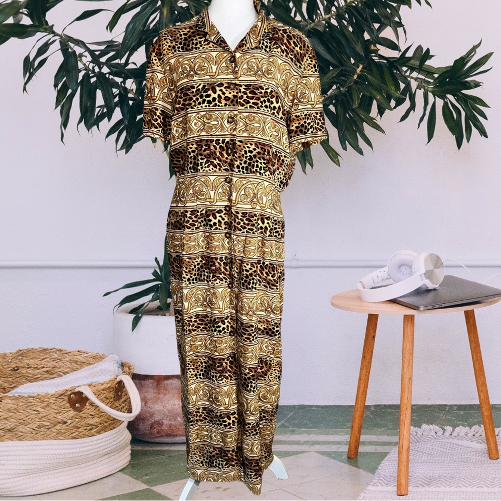 Vintage Cheetah Button Down Maxi Dress